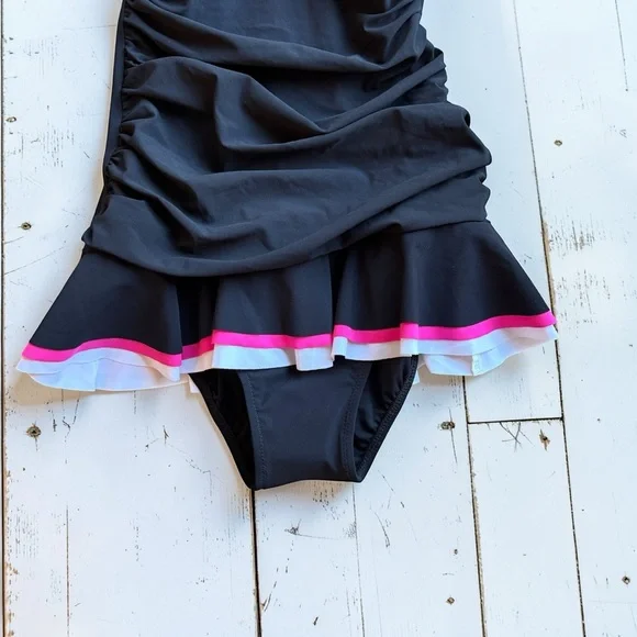 Profile by Gottex Swimdress Size 6 Black Ruched One Piece - Picture 8 of 12